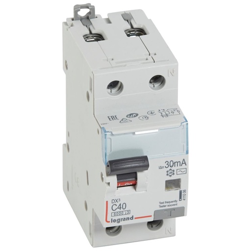 [PTG163.02069] LEGRAND 411006, Disjunctor diferential, DX³ 6000 -10 kA -1P+N-230 V -40 A -30 mA, tip AC, Neutru pe partea dreapta
