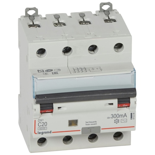 [PTG163.02105] LEGRAND 411206, RCBO, DX³ 6000 -10 kA -4P-400 V -20 A -300 mA, tip AC