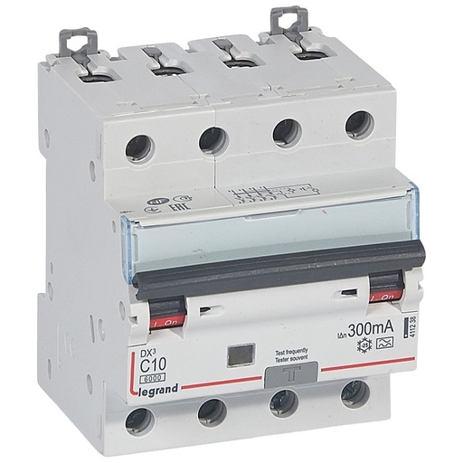 [PTG163.02113] LEGRAND 411238, RCBO, DX³ 6000 -10 kA -4P-400 V -10 A -300 mA, tip A