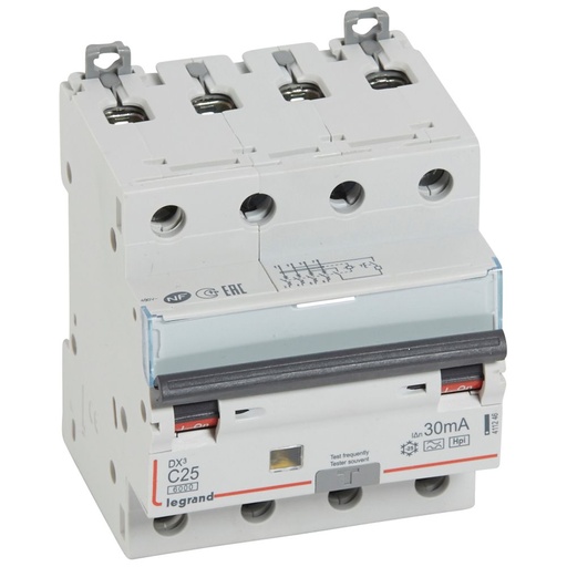 [PTG163.02120] LEGRAND 411246, RCBO, DX³ 6000, 10 kA, 4P, 400 V, 25 A, 30 mA, tip Hpi