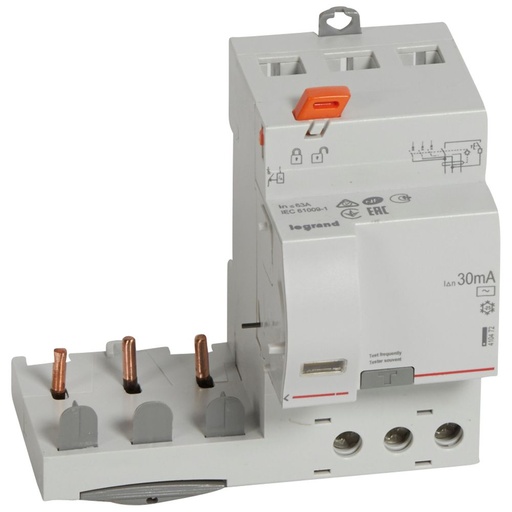 [PTG163.02145] LEGRAND 410472, Differential Block, 3P, 400 V, 63 A, 30 mA, Type AC, 1 DX³ Module
