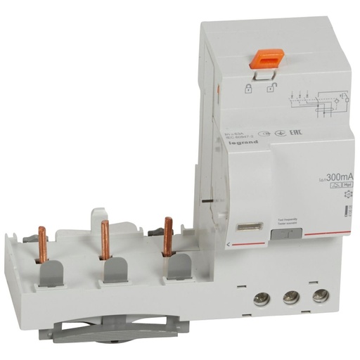 [PTG163.02180] LEGRAND 410608, Differential Block, 3P, 400 V, 63 A, 300 mA, Type Hpi, for DX³ 1.5 Module/Pole Breakers