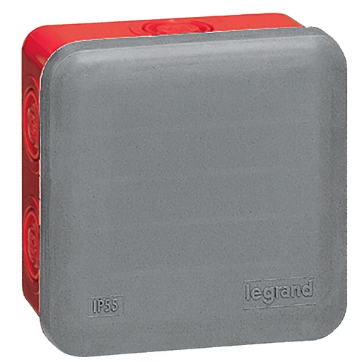 [PTG018.00311] LEGRAND 092009, Plexo Square Box 80×80×45 mm, Grey/Red, for ISO Cable Gland, IP55/IK07