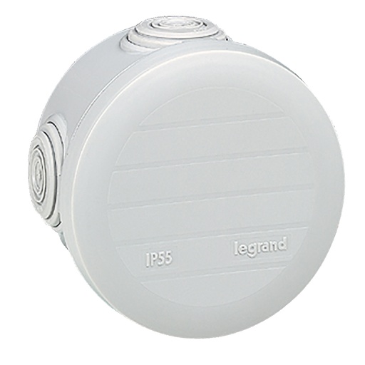 [PTG018.00315] LEGRAND 092002, Plexo Round Box Ø70×45 mm, Grey, 20 Entries for D.4 Conduit, IP55/IK07, GWT 650°C