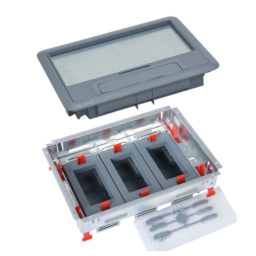 [PTG011.00095] Legrand 3414972258371, Kit capac + ramă + cadru orizontal din plastic, Tip standard, Pentru doză de pardoseală, 12 module