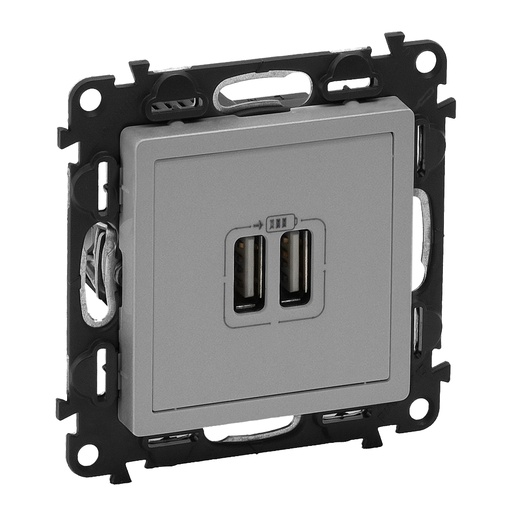 [PTG031.00177] LEGRAND 753312, Încărcător USB dublu Tip A+A Valena Life, 3A, 15W, Aluminiu