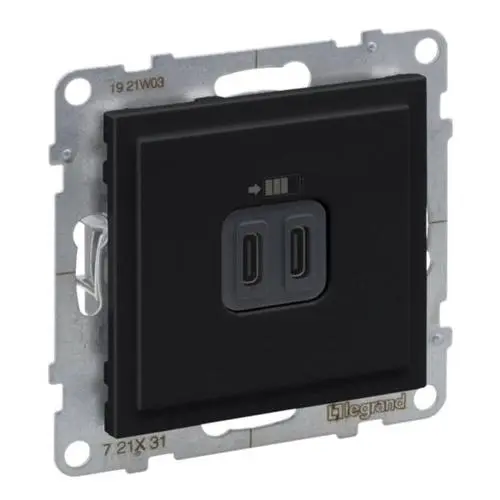 [PTG031.00182] LEGRAND 721431, Încărcător USB dublu Tip C+C, 3A, 15W, Negru