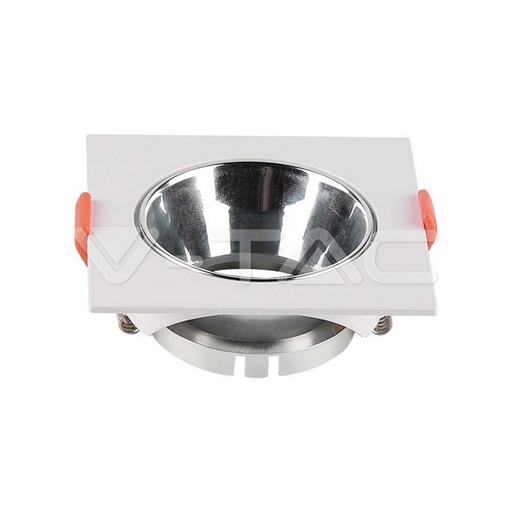 [PTG053.00057] V-TAC 6653, Suport GU10 Pătrat Alb, Ramă Crom cu Reflector Crom
