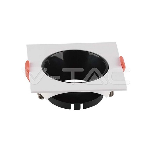 [PTG053.00059] V-TAC 6651, Suport GU10 Pătrat Alb, Ramă Negru cu Reflector Negru