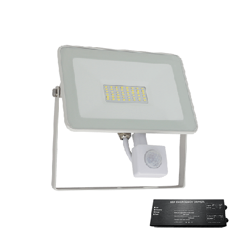[PTG080.00490] ELMARK 98VEGA50SS/WHE, VEGA SLIM SMD 50W LED FLOODLIGHT with SENSOR White+ EMERGENCY KIT