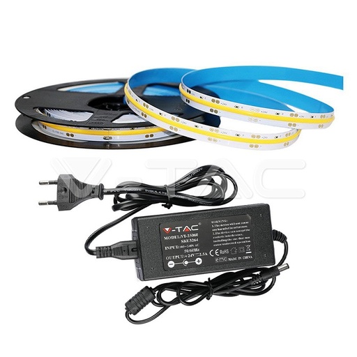 [PTG076.00998] V-TAC 2675, Set Bandă LED COB IP20 24V 6400K 280 LED-uri 10W/m /2654 + 3264/