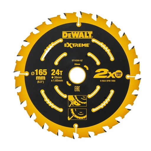 [PTG421.00026] DEWALT Extreme 2nd Fix Circular Saw Blade, 20mm Bore, 165mm, 24T, DT10300-QZ