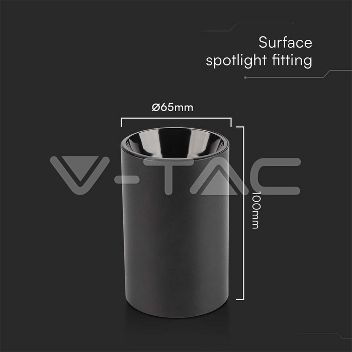 V-TAC 10380, GU10 Surface Mounted Holder Round Black