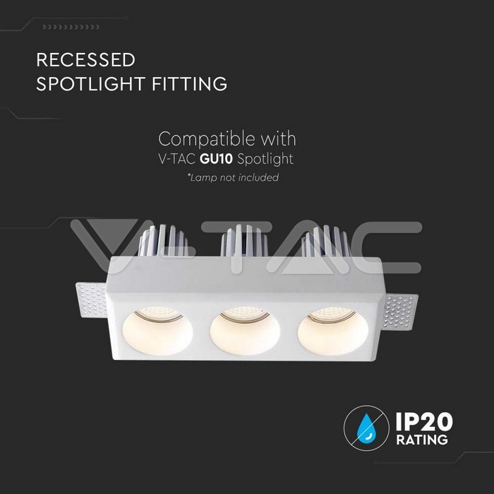 V-TAC 6776, 3xGU10 Gypsum Fitting Round White