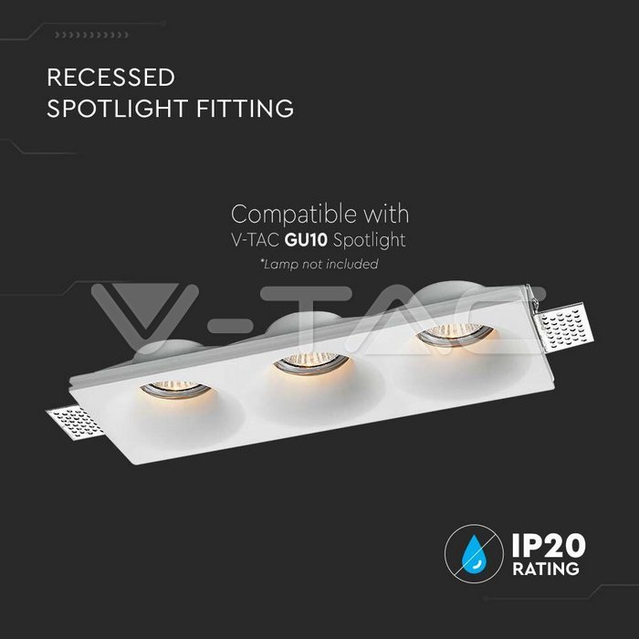 V-TAC 6766, 3xGU10 Gypsum Holder Round White