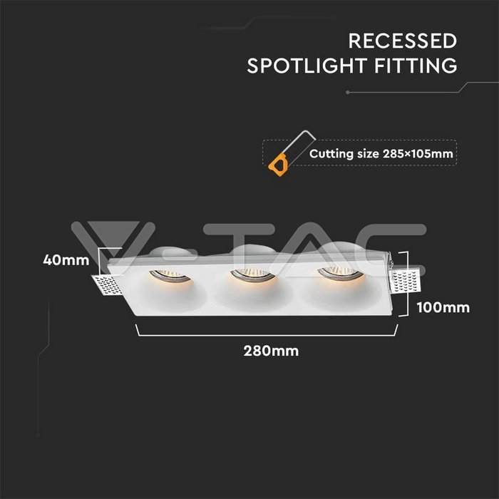 V-TAC 6766, 3xGU10 Gypsum Holder Round White