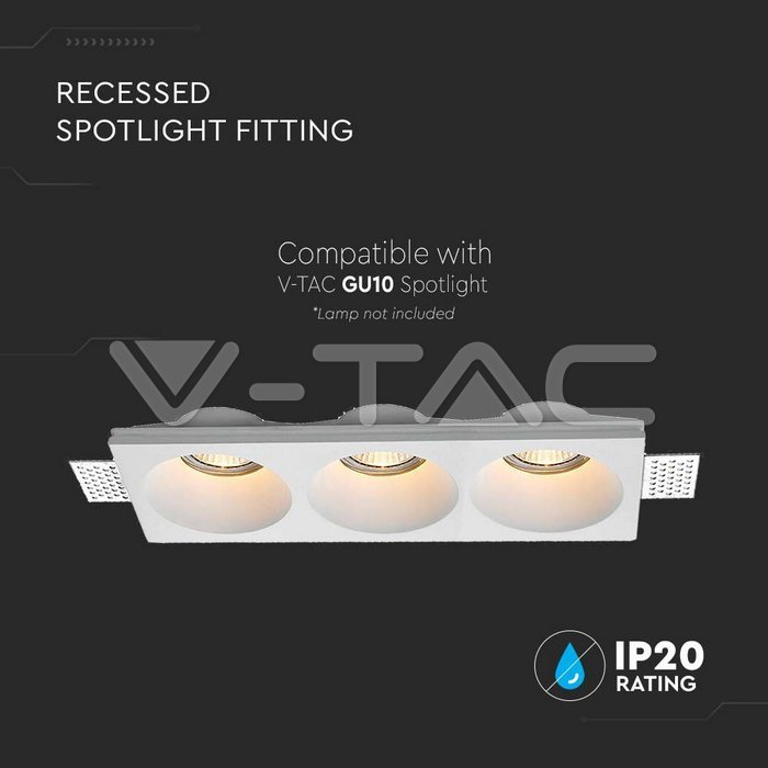 V-TAC 6765, 3xGU10 Gypsum Holder Round White