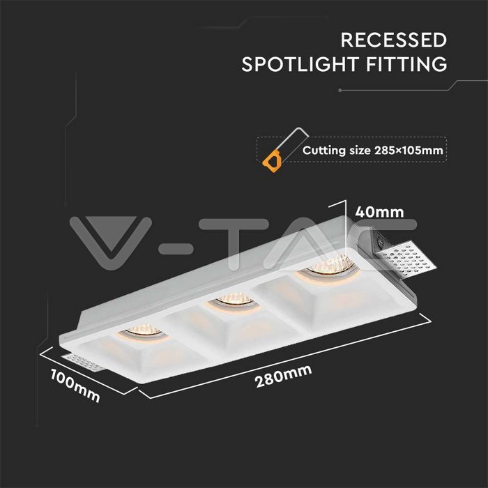 V-TAC 6764, 3xGU10 Gypsum Holder Round White