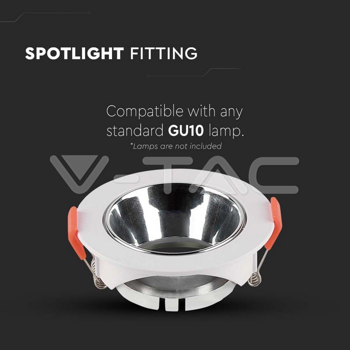 V-TAC 6647, GU10 Holder Round White Frame Chrome Reflector