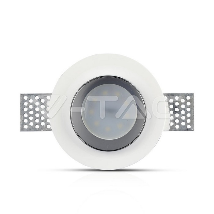 V-TAC 3146, GU10 Gypsum Fitting Round White Recessed Chrome Detail