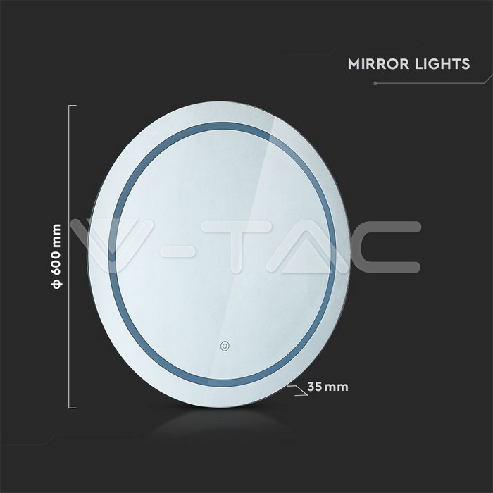 V-TAC 2140491, 25W Round LED Mirror with Touch Switch, CCT Adjustable, IP44, Anti-Fog, 3-in-1