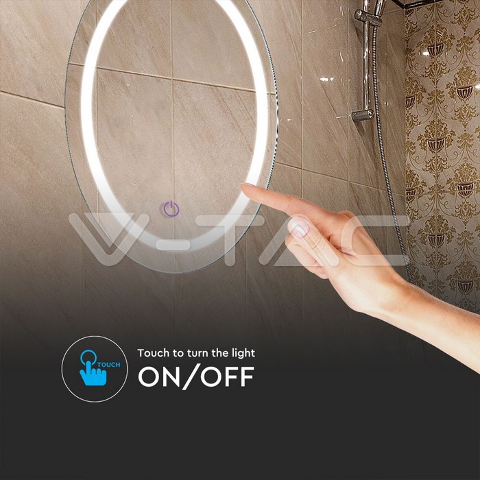 V-TAC 2140491, 25W Round LED Mirror with Touch Switch, CCT Adjustable, IP44, Anti-Fog, 3-in-1