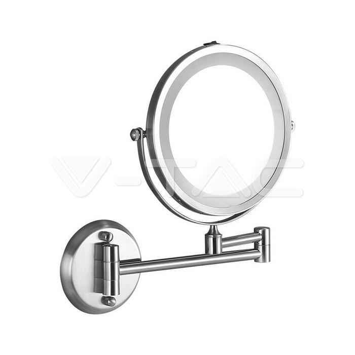 V-TAC 6628, 3W Wall Mounted LED Lighted Mirror, 4 x AA Batteries, Nickel Body