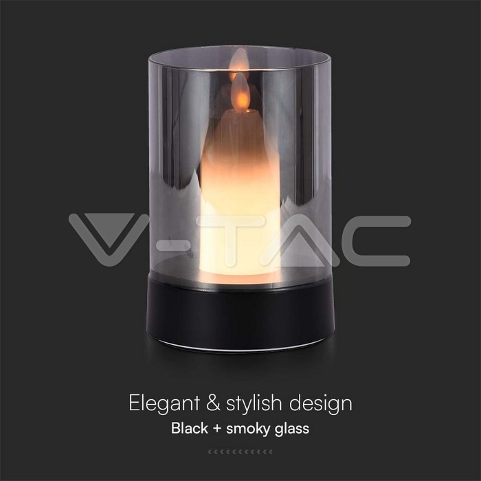 V-TAC 10567, 2W LED Candle Table Lamp 3000K Black + Smoke Glass