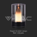 V-TAC 10567, 2W LED Candle Table Lamp 3000K Black + Smoke Glass