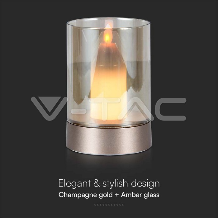 V-TAC 10566, 2W LED Candle Table Lamp 3000K Gold + Amber Glass