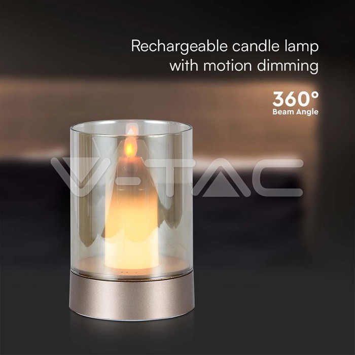 V-TAC 10566, 2W LED Candle Table Lamp 3000K Gold + Amber Glass