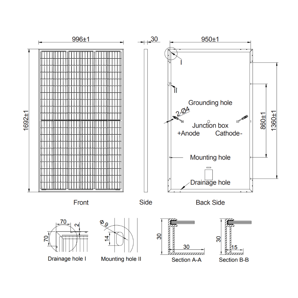AE SOLAR, AE-MB120, Standard Monofacial Monocrystalline PERC half-cut cells 340Wp Solar Panel
