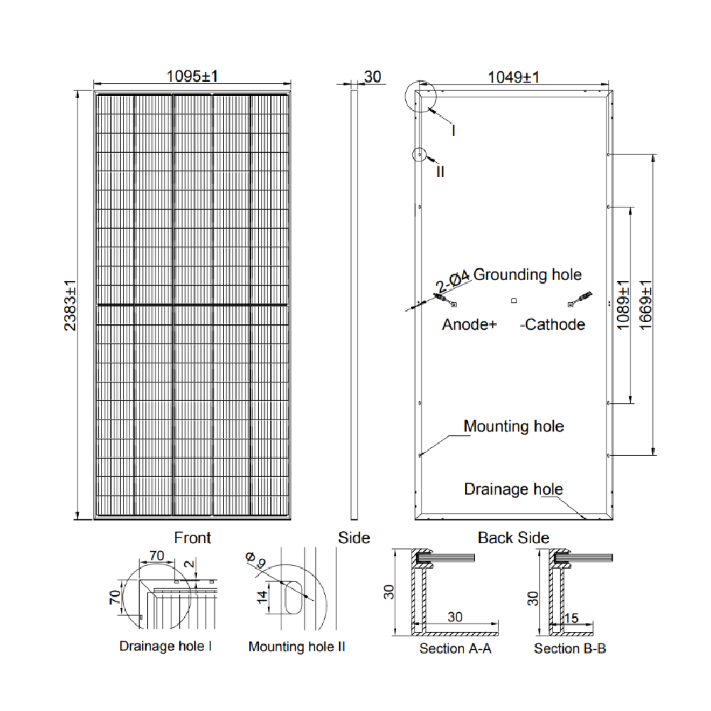 AE SOLAR, AE-ME-110, Standard Monofacial Monocrystalline PERC half-cut cells 540Wp Solar Panel