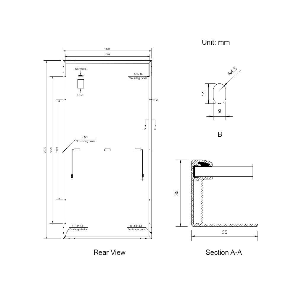 AMERISOLAR, AS-7M144-HC-535W, Standard Monofacial Monocrystalline PERC 535Wp Solar Panel