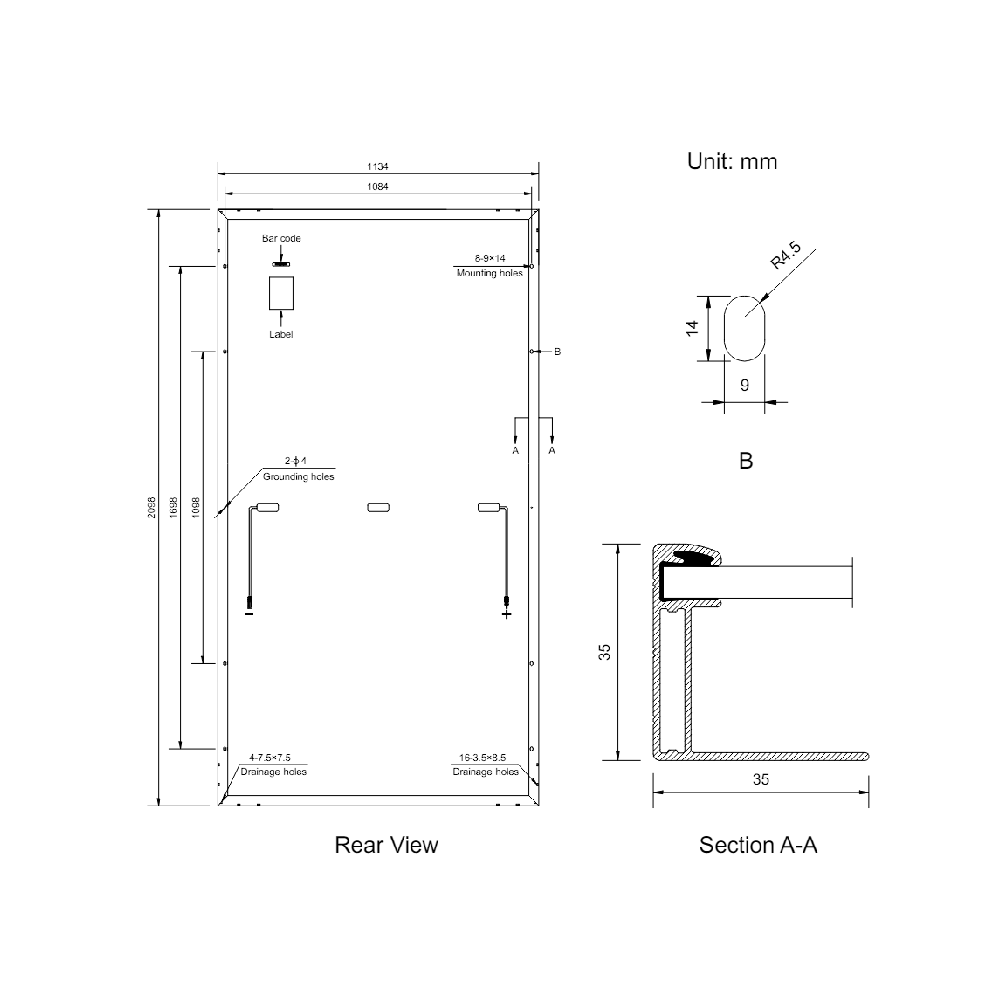 AMERISOLAR, AS-7M132-HC-490W, Standard Monofacial Monocrystalline PERC 490Wp Solar Panel