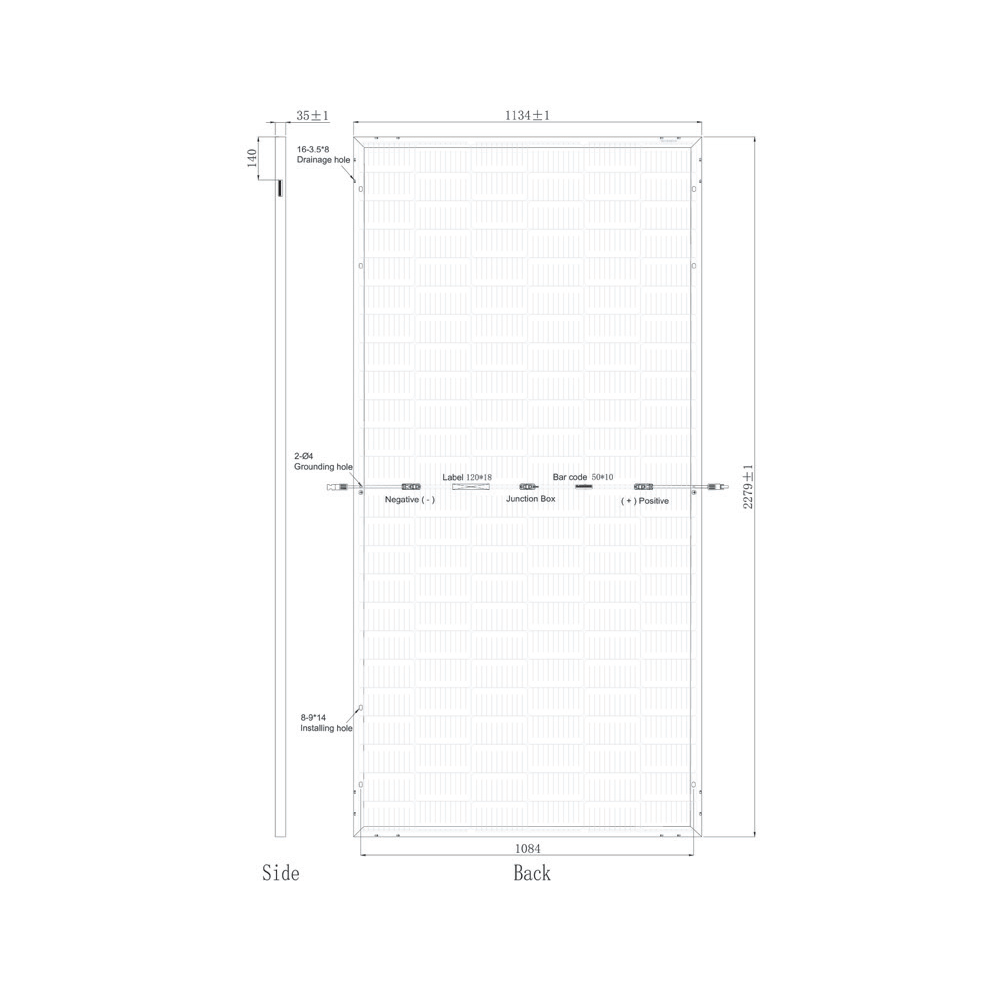 SUNPRO POWER, SPDGxxx-144M10-540W, Standard Bifacial Monocrystalline Mono-Crystalline PERC 540Wp Solar Panel