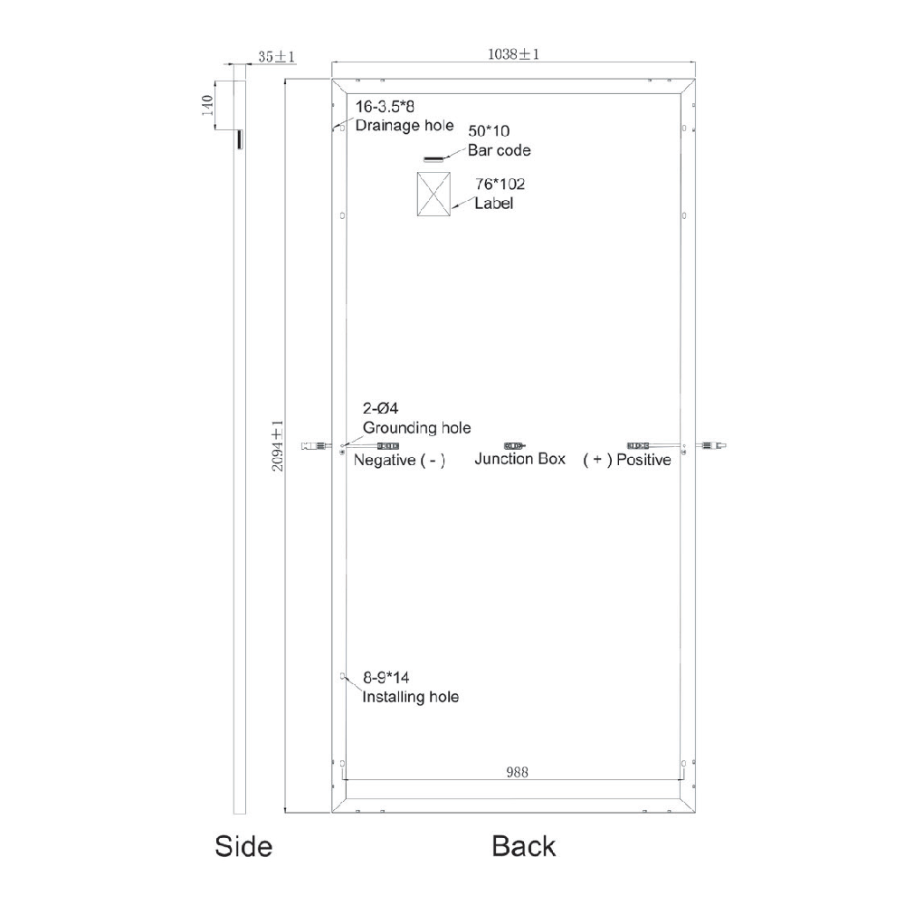 SUNPRO POWER, SPxxx-144M-450W, Standard Monofacial Monocrystalline Mono-Crystalline PERC 450Wp Solar Panel