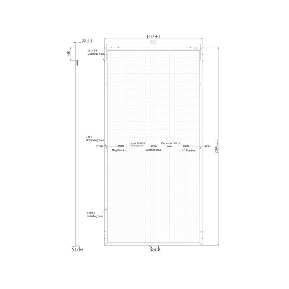 SUNPRO POWER, SPxxx-144M-425W, Standard Bifacial Monocrystalline Mono-Crystalline PERC 425Wp Solar Panel