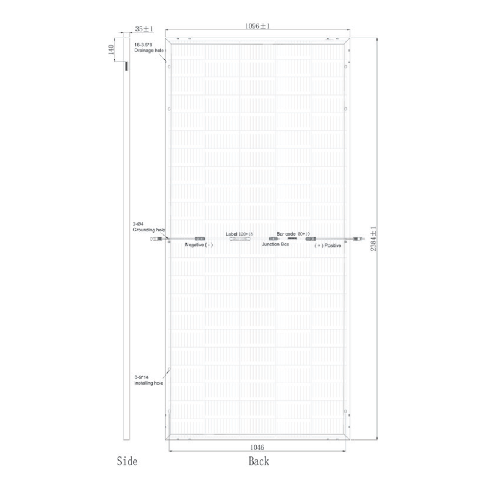 SUNPRO POWER, SPDGxxx-110M12-550W, Standard Bifacial Monocrystalline Mono-Crystalline PERC 550Wp Solar Panel