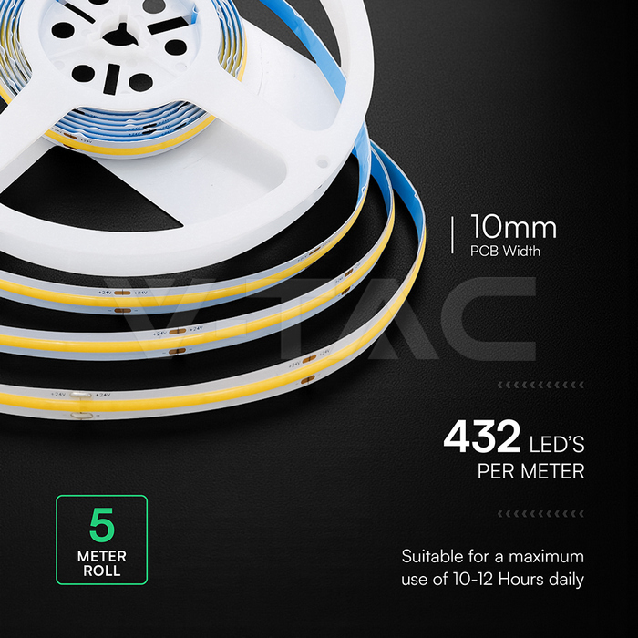 V-TAC 212669, Bandă LED COB IP20 24V 6500K 420 LED-uri 10W/m
