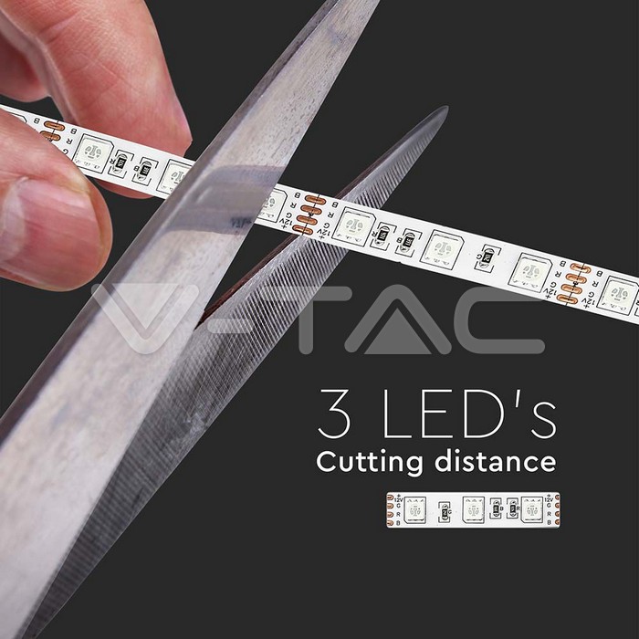 Bandă LED V-TAC 10556 SMD 3535 120 LED cu PCB dublu IP20 8mm RGB 12W/m