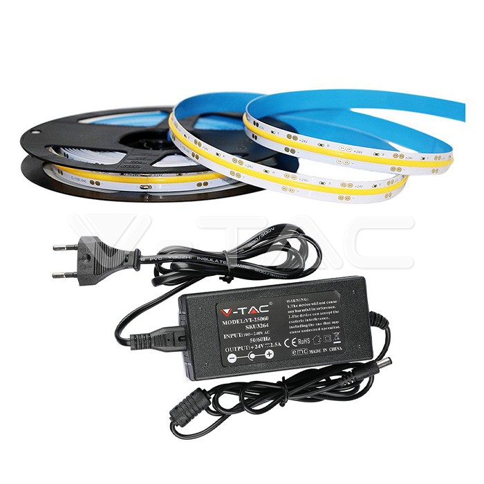 V-TAC 2675, COB LED Strip Set IP20 24V 6400K 280 LEDs 10W/m /2654 + 3264/