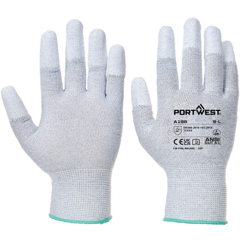 Grey Gloves, Antistatic, Pu Fingertip