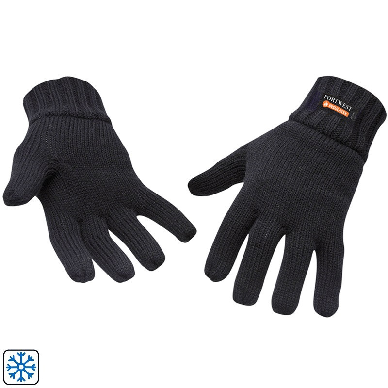 Black Gloves, Size 10, Knitted Lined Insulatex