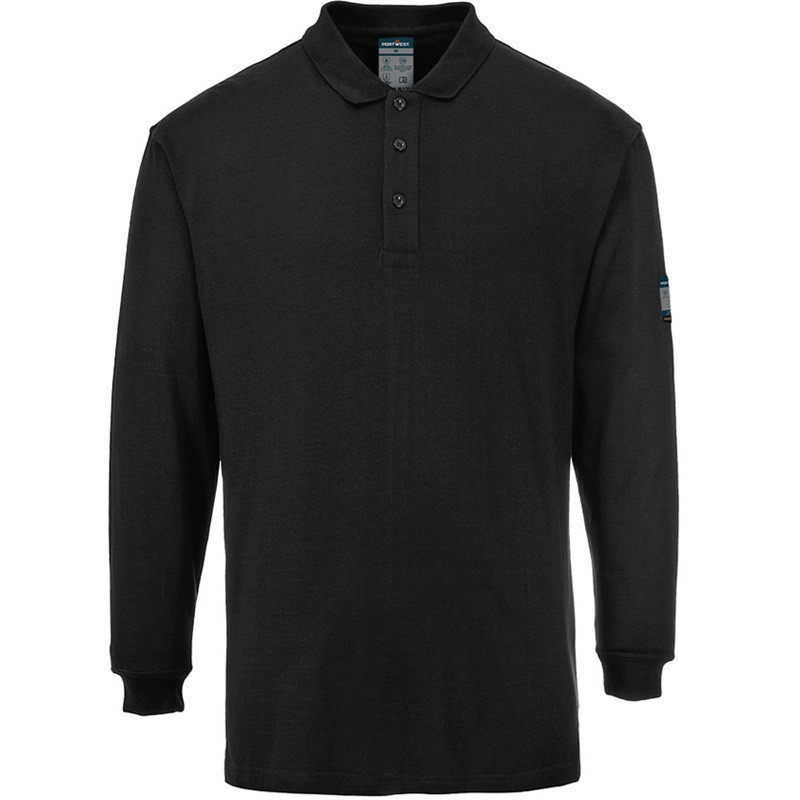 Work & Protective T-Shirt, Long Sleeve, Polo Collar, Flame Retardant, Antistatic, ESD, Electric Arc Protection, Unisex, FR MODAFLAME