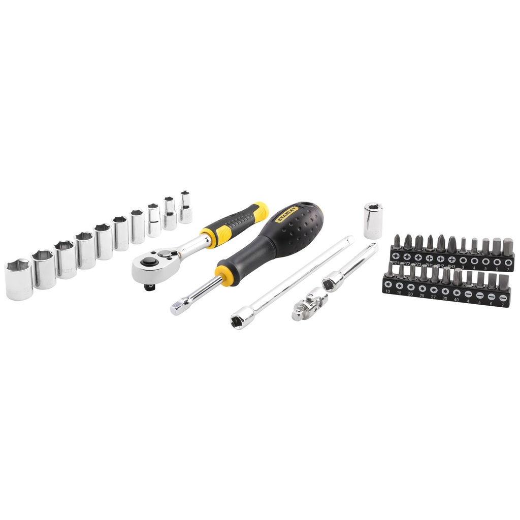 STANLEY® Set clichet si chei tubulare 72T cu accesorii (38 de piese), 1/4 inch, STMT82828-1