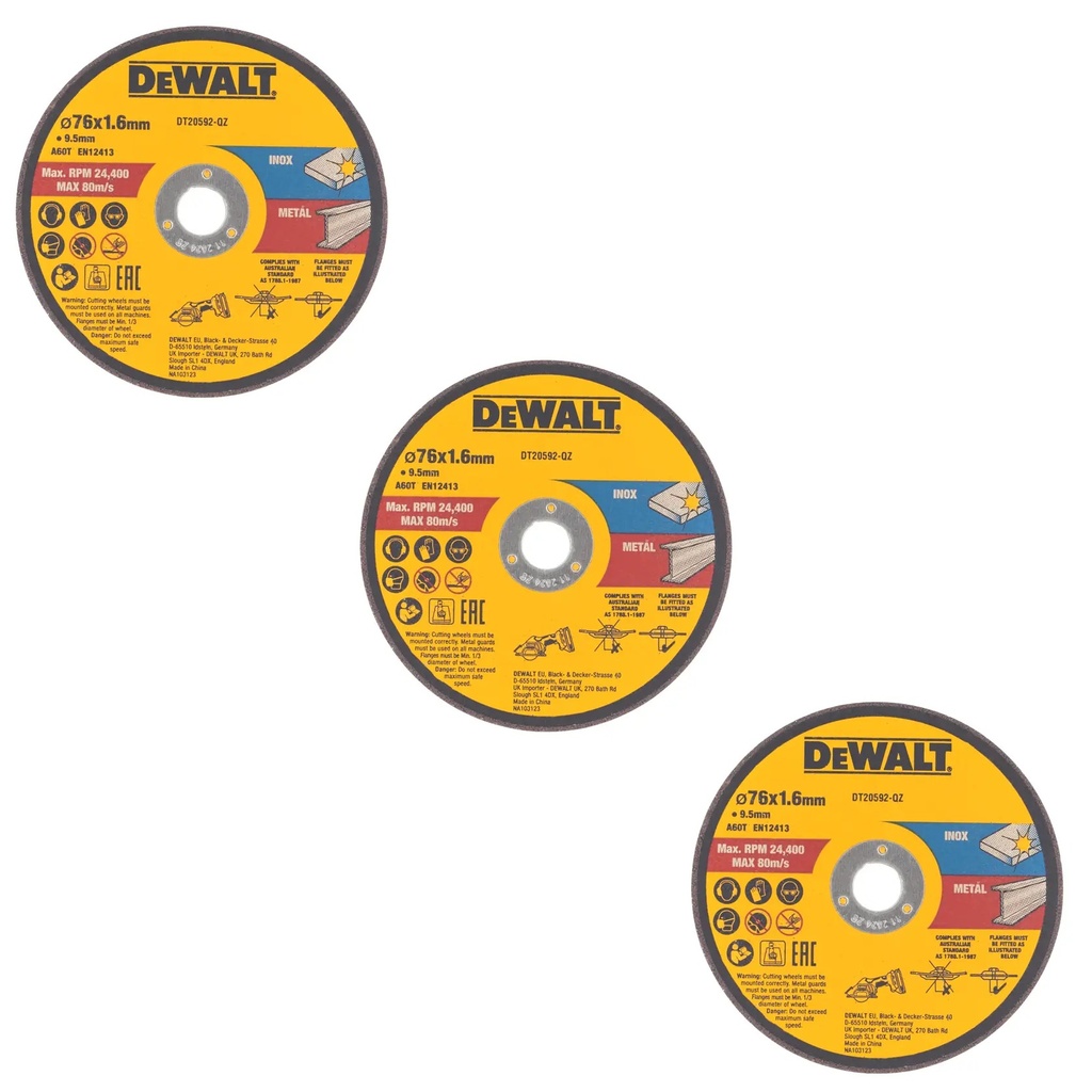 DEWALT INOX Bonded Abrasive Cutting Disc, 76 x 1 x 10mm, 3 Pack, DT20592-QZ