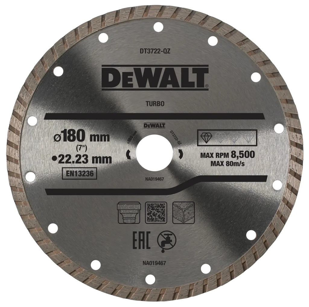 DEWALT Turbo All Purpose Diamond Wheel, 180mm x 22.23mm, DT3722-QZ