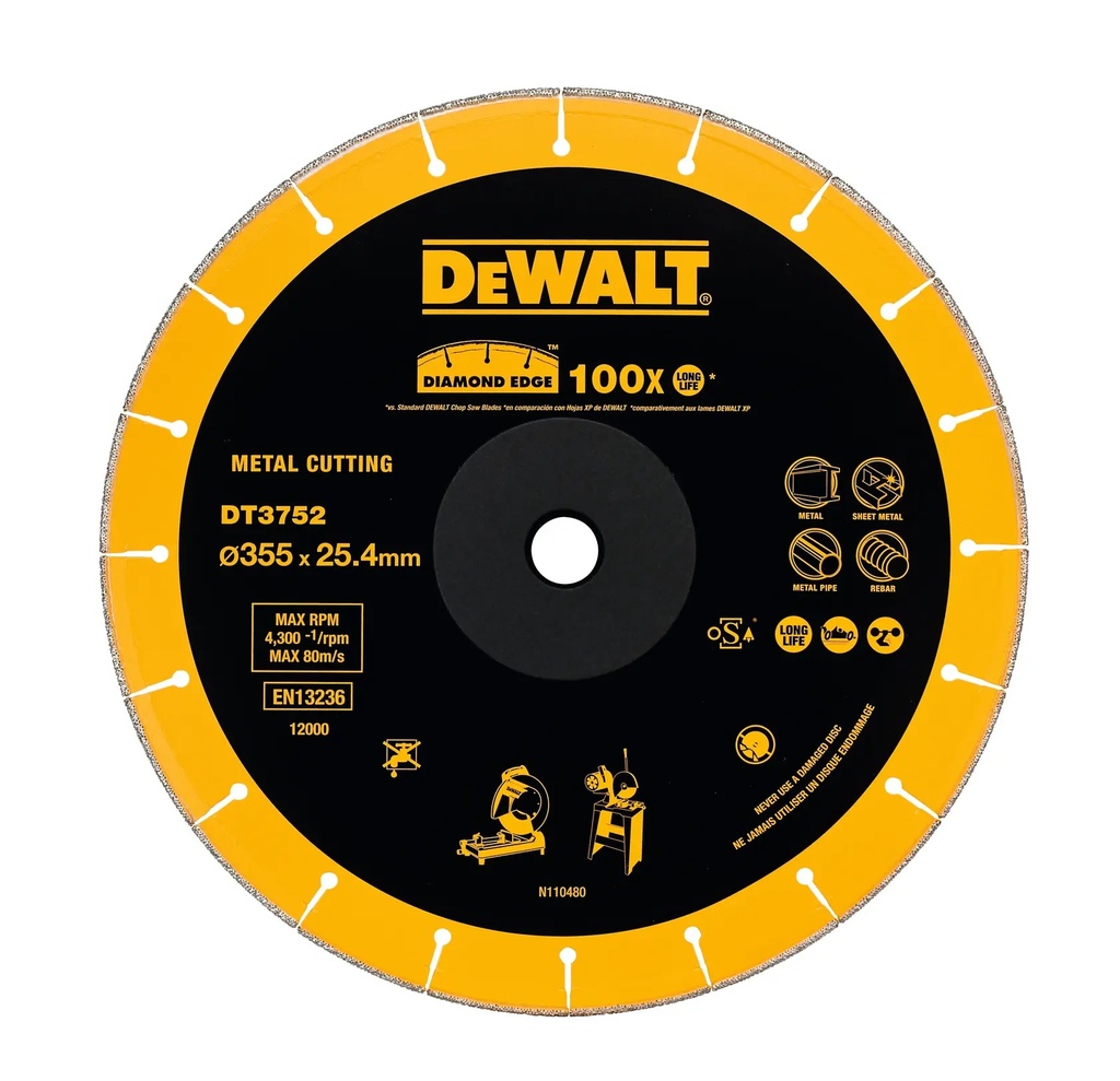 DEWALT Extreme Diamond Edge Chop Saw Blade for Metal Cutting, DT3752-QZ