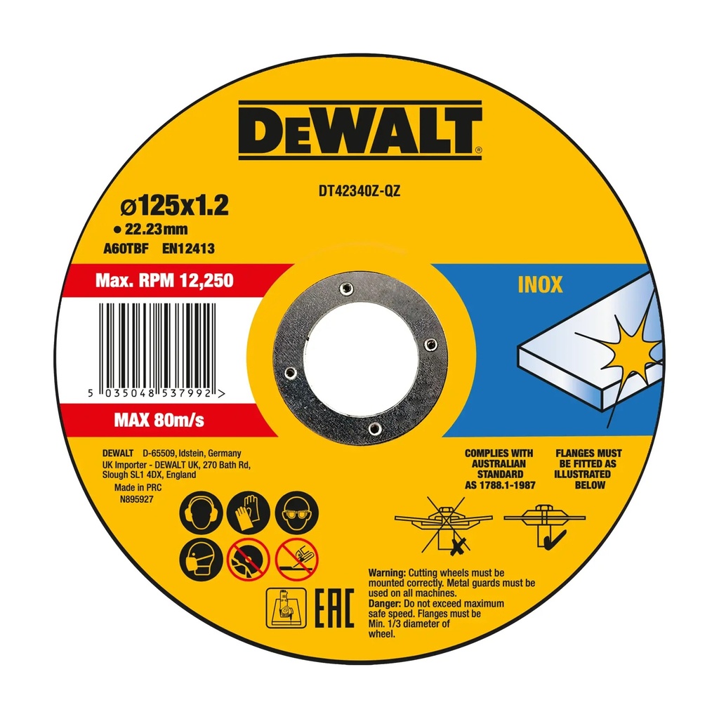 DEWALT INOX Thin Cut, 125 x 1.2 x 22.23mm, 25 Pack, DT42340Z-QZ